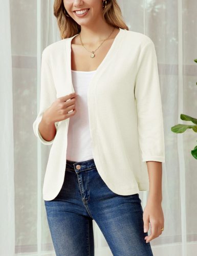 Women's Retro V-Neck Casual Thin Ninth Sleeves Solid Color Cardigans