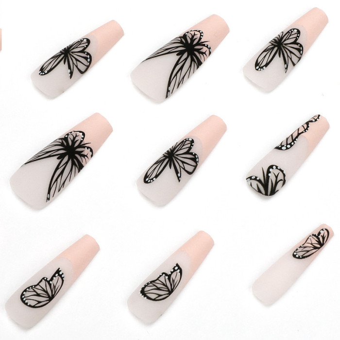 Fashion Exquisite Long Ballet Black Butterfly Detachable Wearing False Nails