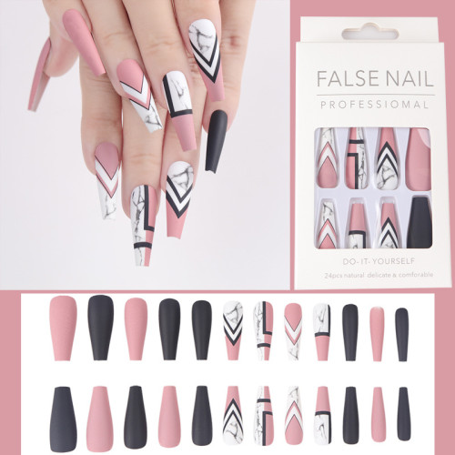 Delicate Marbled Long Ballet Intricate Pattern Removable  False Nails