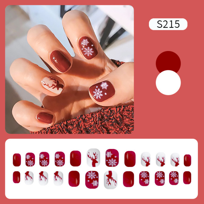 24pcs Exquisite Christmas Finished Cute Deer Snowflake Candy  False Nails
