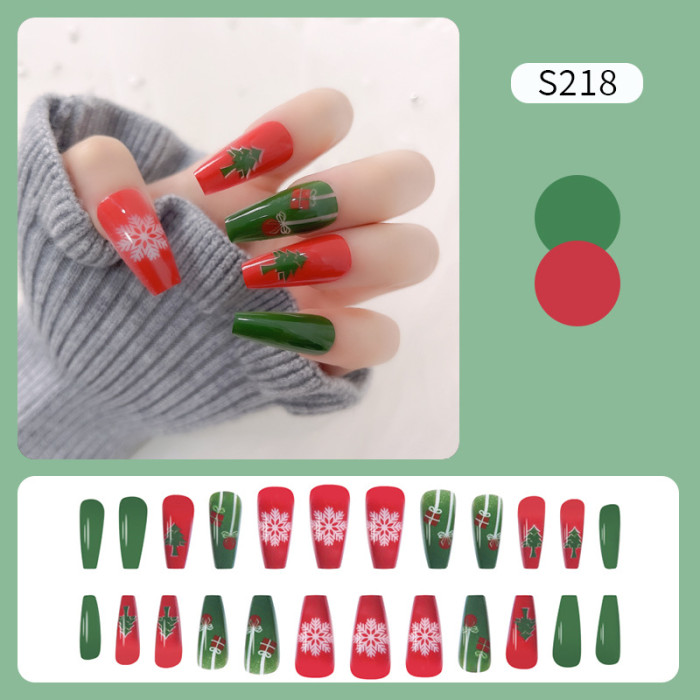 24pcs Exquisite Christmas Finished Cute Deer Snowflake Candy  False Nails