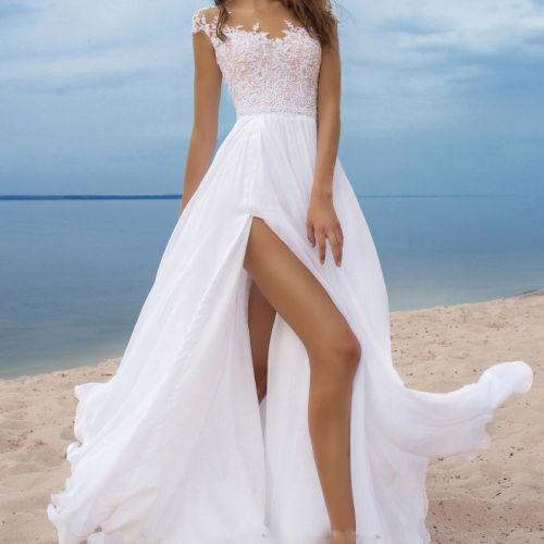 Fashion Sexy V-Neck Lace Party White Slit Prom Dress