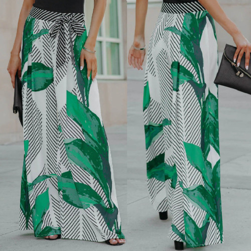 Women's Fashion Casual Street Mid Waist Print Comfort Wide Leg Pants