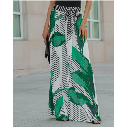 Women's Fashion Casual Street Mid Waist Print Comfort Wide Leg Pants