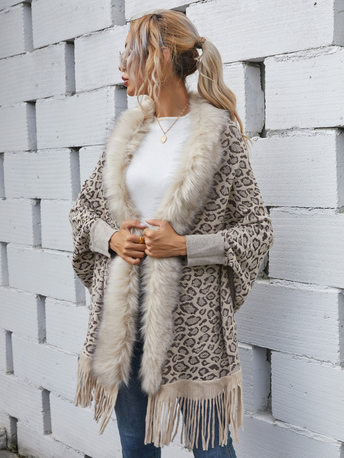 Winter Casual Knit Fur Collar Long Sleeve Cardigan