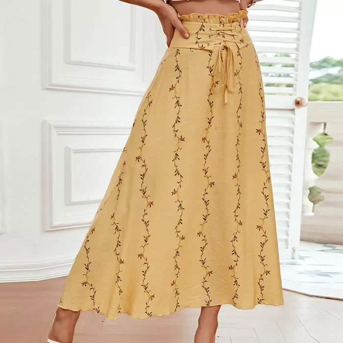 Summer Elegant Print Chiffon Sashes Floral Sweet Skirt