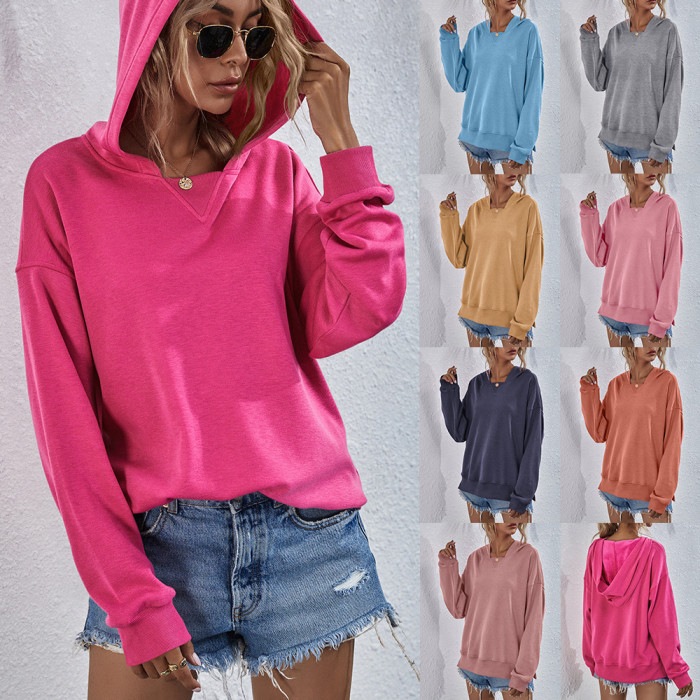 Solid Color Fashion Fleece Warm Long Sleeve Casual Loose  Hoodies