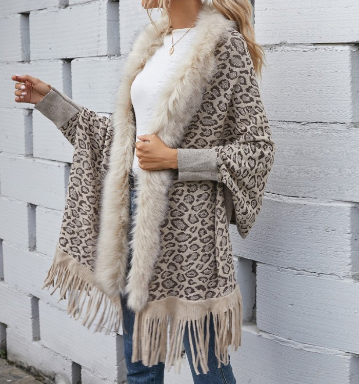 Winter Casual Knit Fur Collar Long Sleeve Cardigan