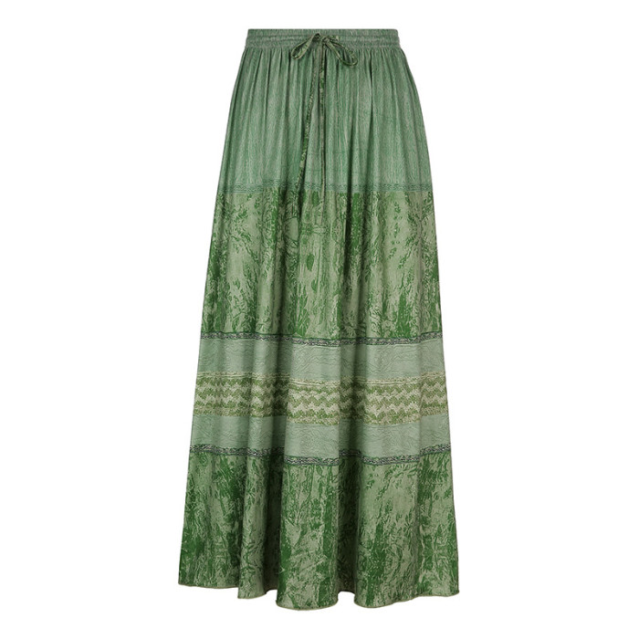Vintage Floral High-Waisted Loose Mid-Calf Pleated Skirts