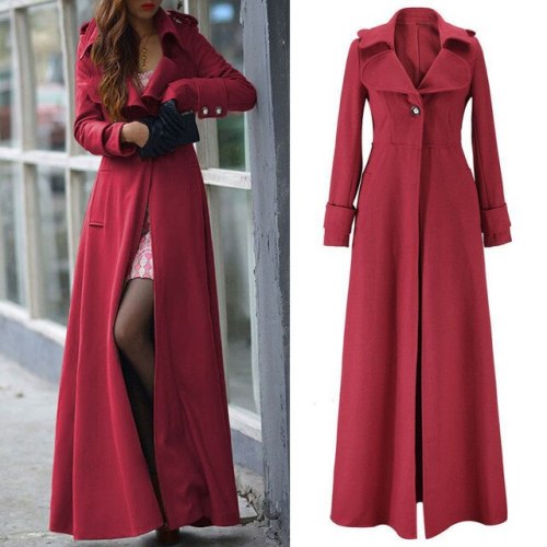 Fashion Women's Solid Color Lapel Wool Turtleneck  Trench Coats