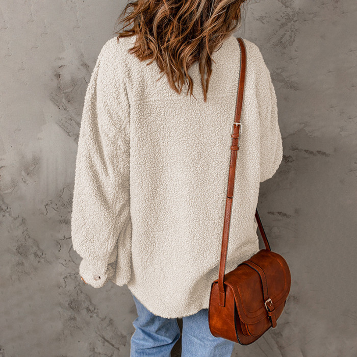 Fashionable Pocket Lapel Warm Plush Single Breasted Wool  Coats