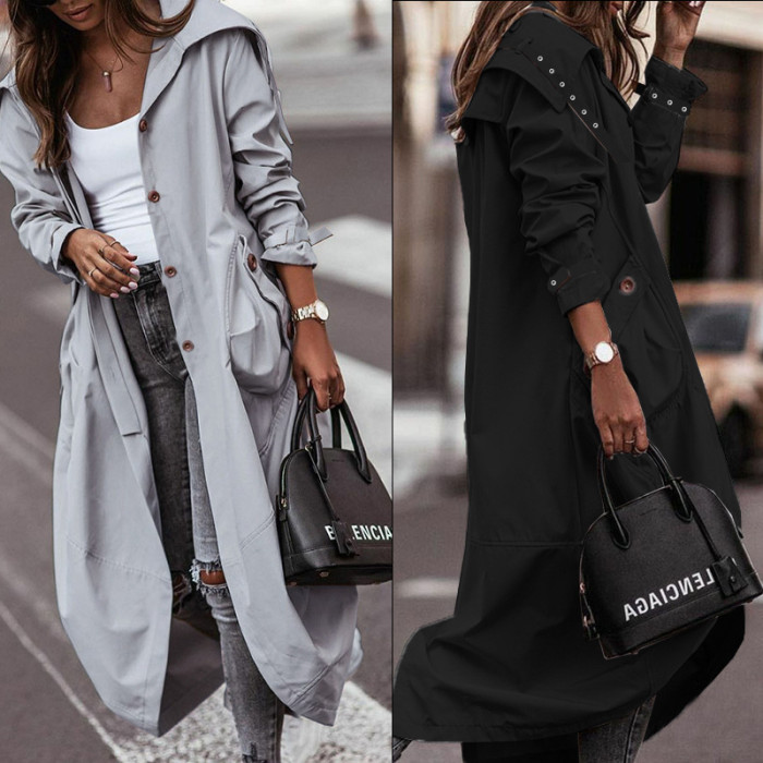 Stylish and Elegant Solid Color Lapel Mid Length Retro Single Breasted  Trench Coats