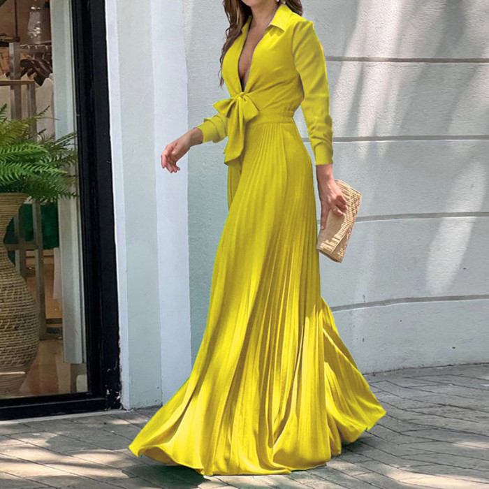 Sexy Deep V Neck Fashion Sleeveless Lapel Pleated Casual Solid Color Lace Up Jumpsuit