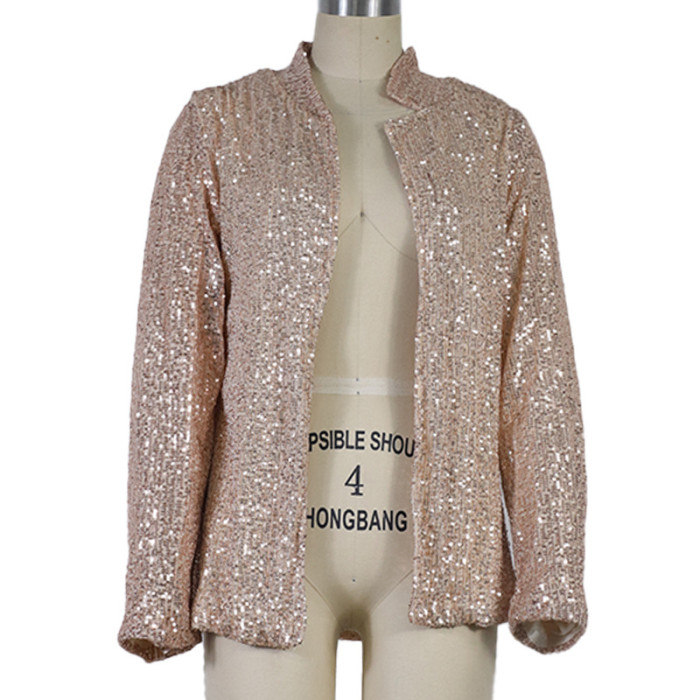 Fashion Sequin Party Silver Long Sleeve Solid Elegant  Jackets