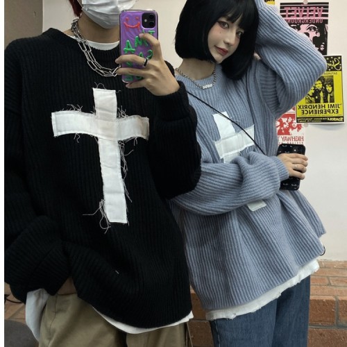 Gothic Crew Neck Loose Harajuku Dark Print Knit Sweater