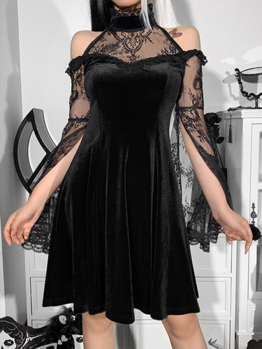 Gothic Party Aesthetic Punk Black Velvet Mini Dresses Fairy Grunge Dress