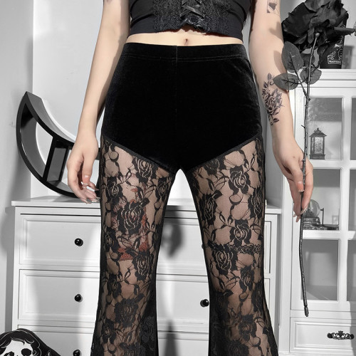 Sexy Mesh Lace Patchwork Loose High Waist Gothic Pants