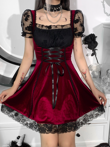 Velvet Croset Dress Aesthetic Punk Mini Dresses