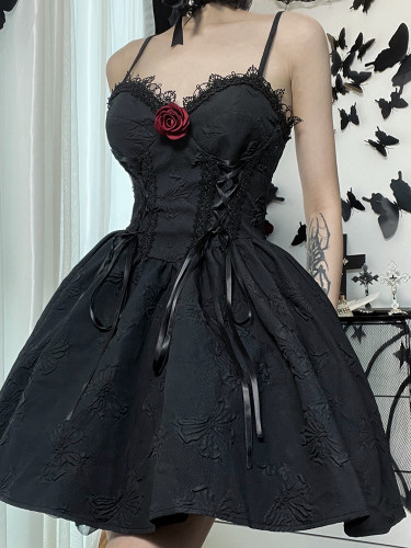 Goth Print Rose Lace Up Gothic Partywear Dresses