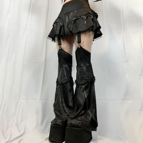 Gothic Sexy Patchwork Mesh Low Waist Flare Pants