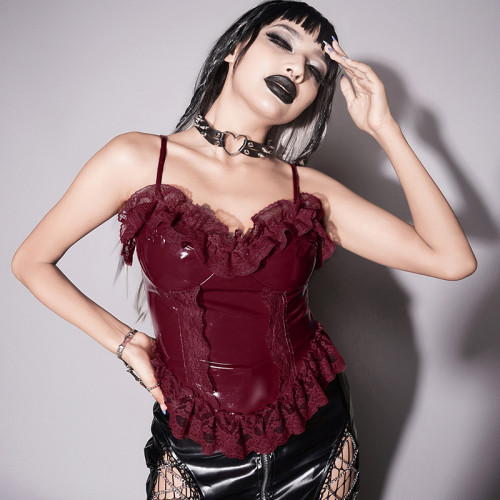 Gothic Sleeveless Corset Sexy Lace Trim Crop Punk Camis