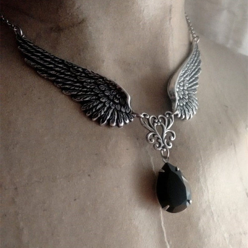 Gothic Silver Plated Angel Wings Pendant Party Gift Necklace