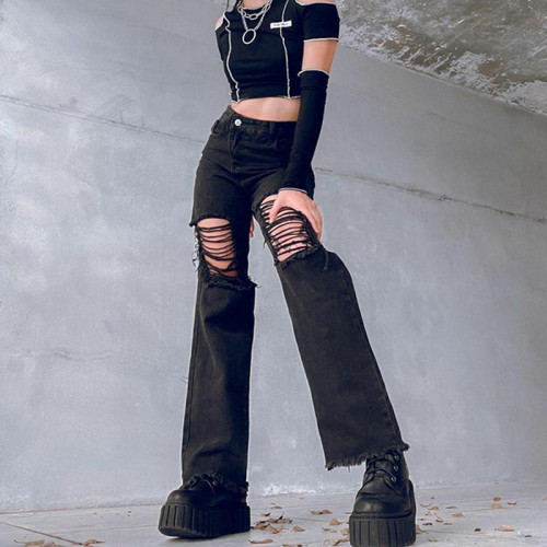 Gothic Vintage Streetwear Hollow Out Flare Pants
