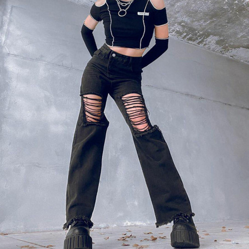 Gothic Vintage Streetwear Hollow Out Flare Pants