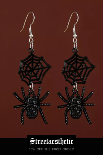 Hanging Black Spider Drop Earrings