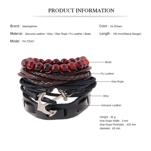 4 Pcs/Set Genuine Leather Bracelets Men Bangles