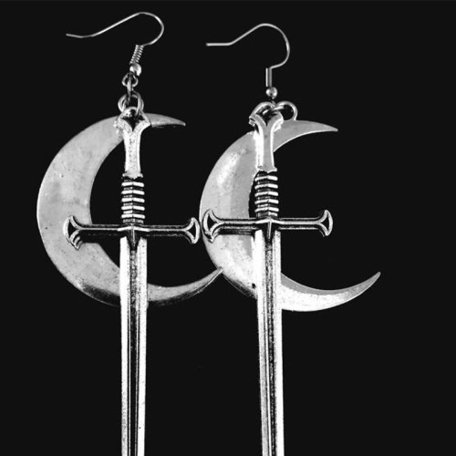 Swords black moon earrings