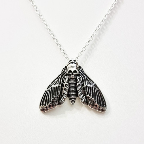 Gothic Silver Color Moth Skull Pendant Necklace
