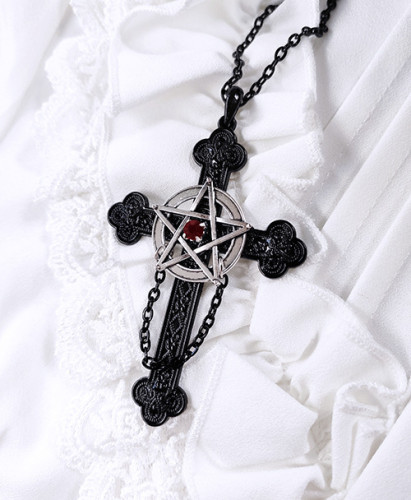 Gothic Dark Pentagram Cross Punk Pendant Retro Necklace