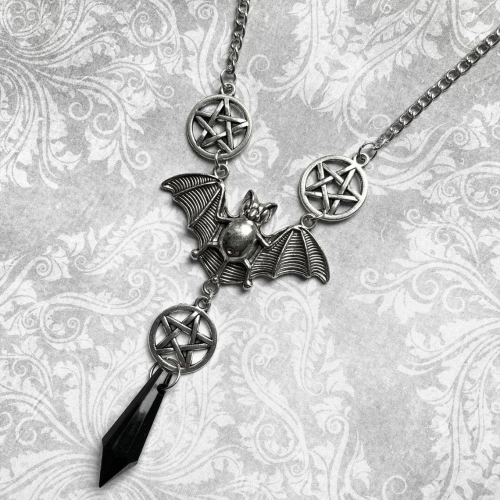 Gothic Vampire Bat and Pentagrams Necklace