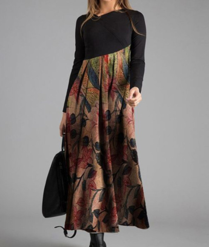 Long Dress V-Neck A-Line Dress Spring Autumn Vintage Cotton Long Sleeves Party Dresses