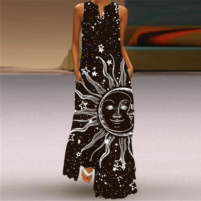 Sexy V-neck Sleeveless Women's Sundress 2022 Summer Fashion Long Dress with Pocket Maxi Dress