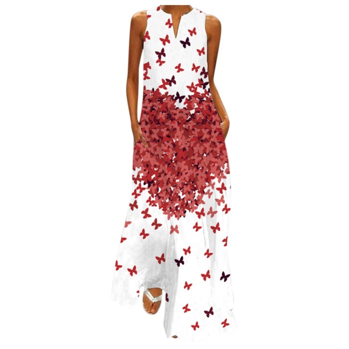 Women's Maxi Dress Summer Stars Print Elegent Sleeveless Print V-Neck Maxi Dress