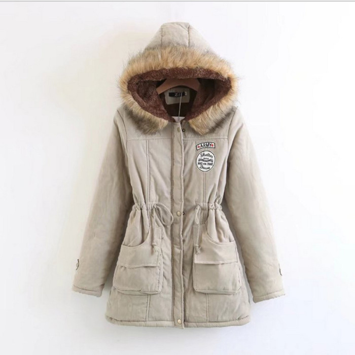 Solid fur Zipper Parka 2022 Winter Fashion Hooded Adjustable Waist Warm Coat Outerwear Down Jackets