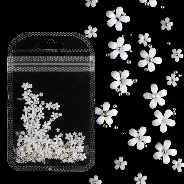 4.5g Acrylic Flower Nail Art Decoration Mixed Size White Rhinestones Silver Gem Manicure Tool Accessories For DIY Nail Design