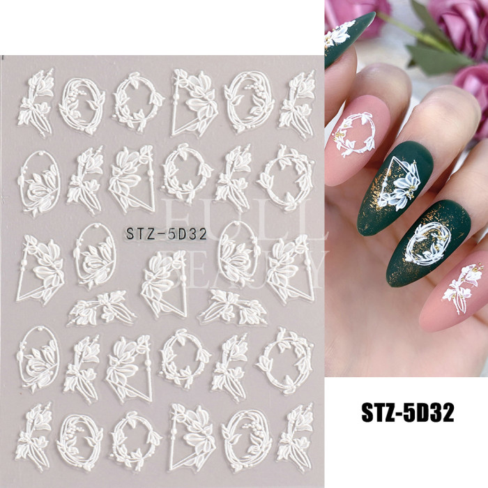 5D Christmas Embossed Nail Stickers White Snowflakes Sliders For Nails Cute Cartoon Bear Gloves Sweater Design Decals GLJI-5D18