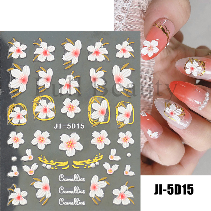 5D Christmas Embossed Nail Stickers White Snowflakes Sliders For Nails Cute Cartoon Bear Gloves Sweater Design Decals GLJI-5D18