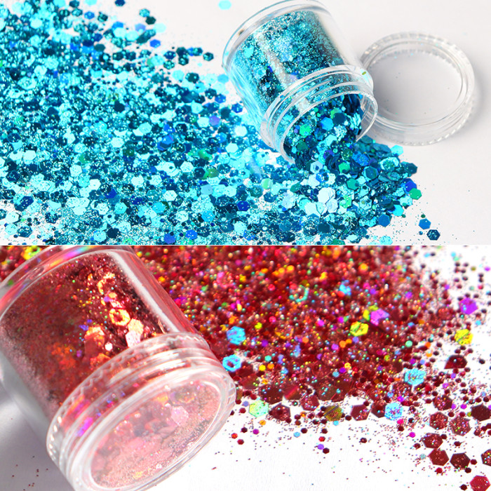 1 Bottle Holographic Chunky Nails Glitter Sequins Shiny Ultra Thin Mixed Hexagon Flakes DIY Nail Art Decorations Accessories