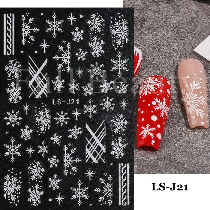 5D Christmas Embossed Nail Stickers White Snowflakes Sliders For Nails Cute Cartoon Bear Gloves Sweater Design Decals GLJI-5D18
