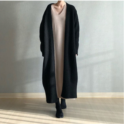 Hot Fashion Loose Long Knit Sweater Women Solid Color Cardigans