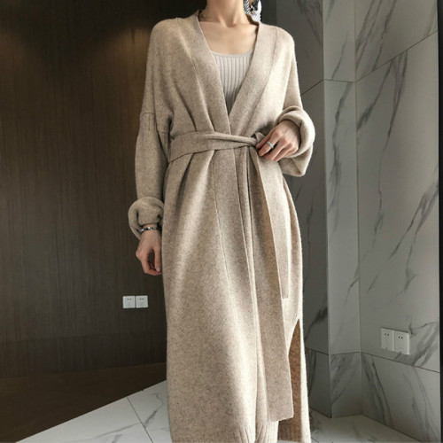 Autumn Winter Long Cashmere Knitted Cardigan Sweater Outerwear
