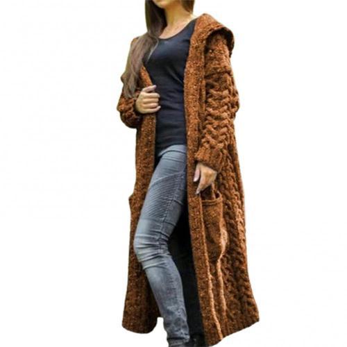 Women Winter Thick Warm Cardigan Hooded Oversized  Sweaters Knitted Loose Coats