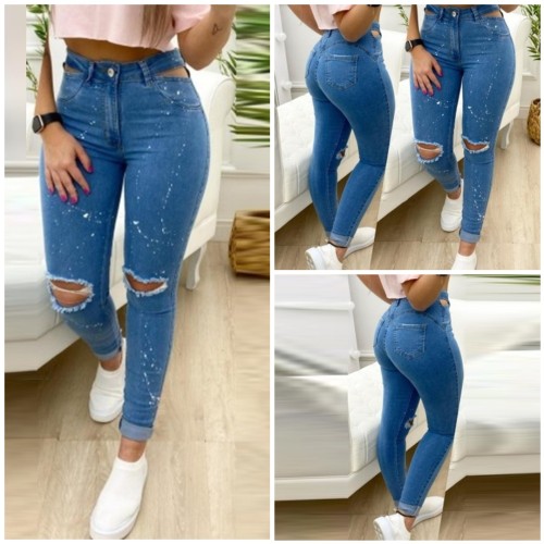 Casual Contrast Binding Button Pocket Design Skinny Jeans