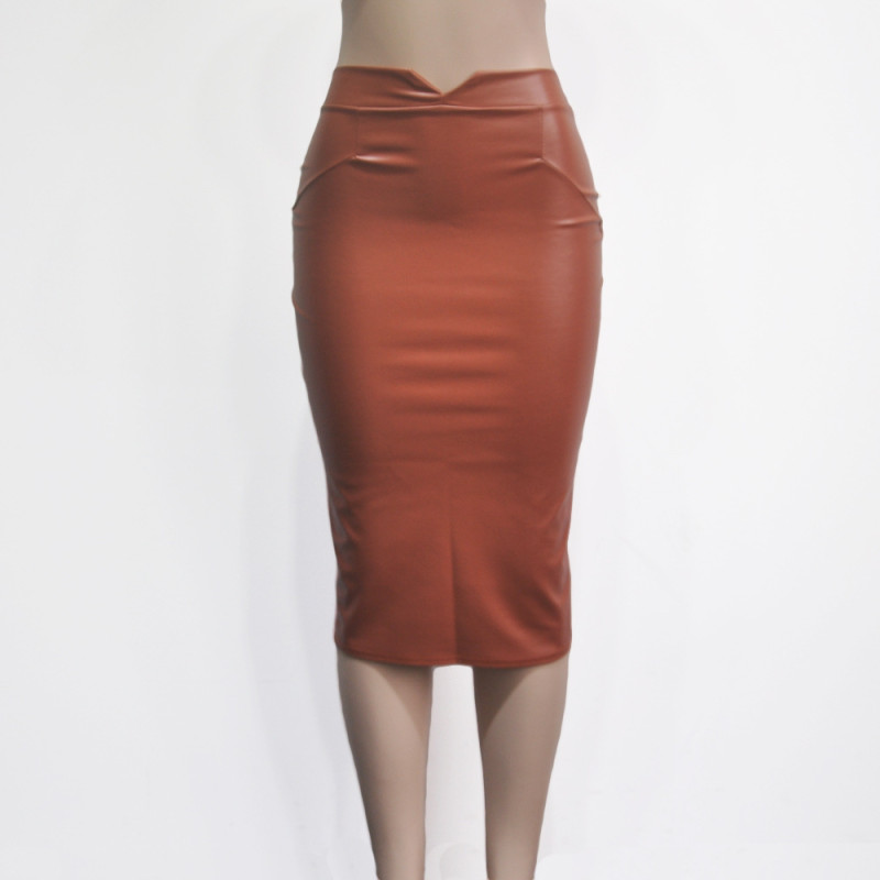 Soft PU Leather High Waist Slim Vintage Bodysuit Sexy Skirt