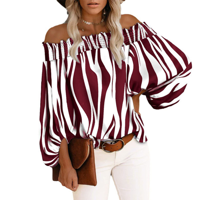 Women's Fashion Off Shoulder Ruffle Half Sleeve Sexy Round   Blouses & Shirts Top