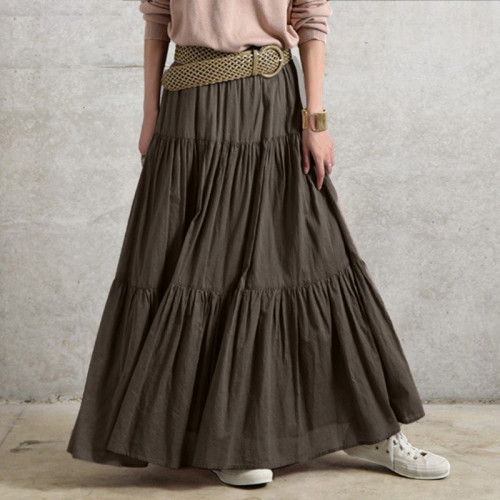 Retro Ladies Ruffled Solid Color Casual Loose Skirt